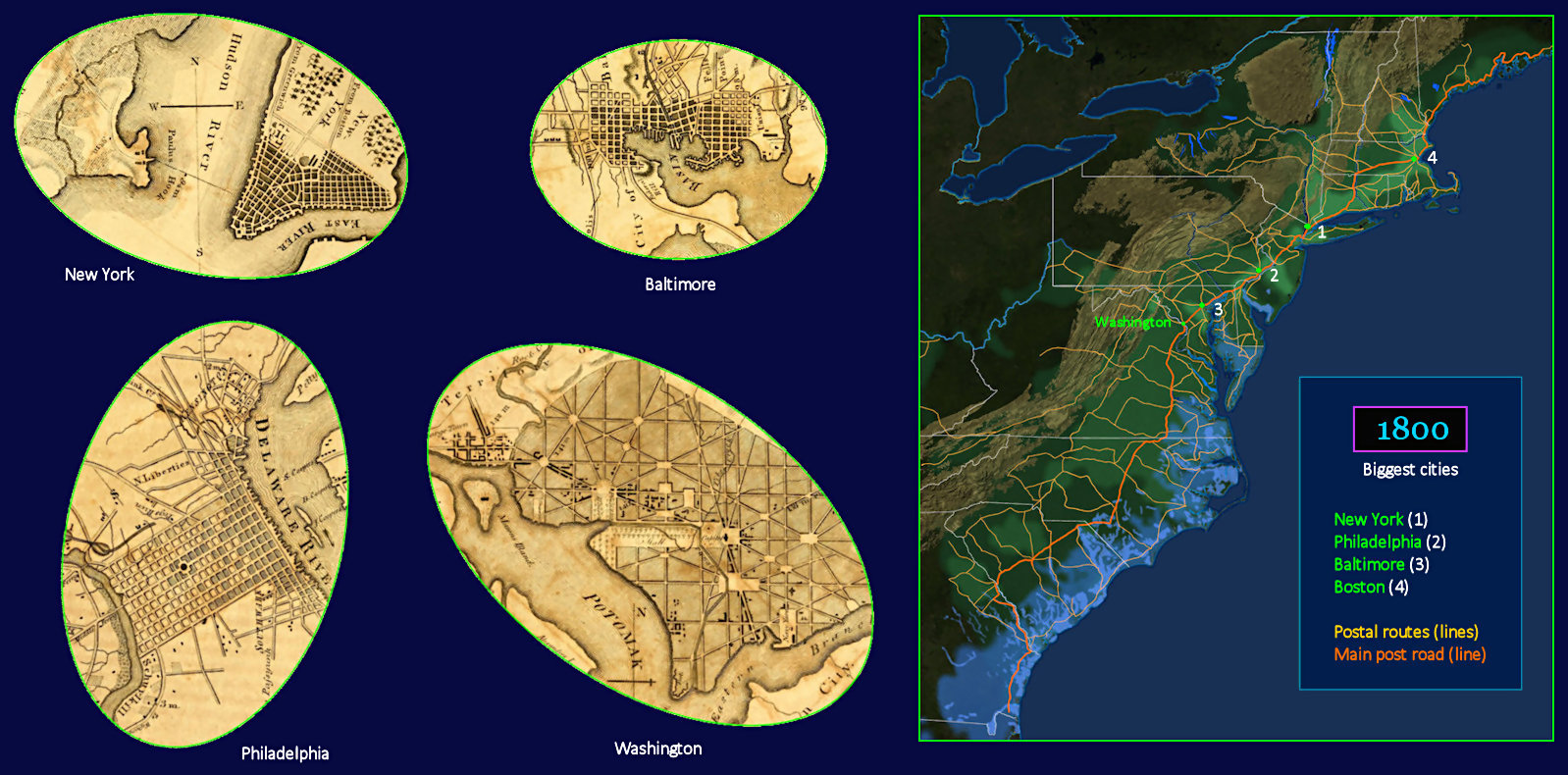 Early port cities, 1800 maps